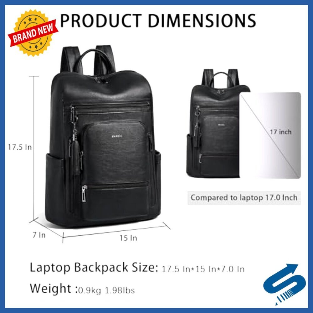 Large Travel Laptop Backpack Vegan Leather Waterproof Business College Work - Picture 3 of 6